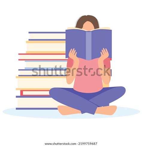 Girl Sitting Reading Book Woman Stack Stock Vector Royalty Free