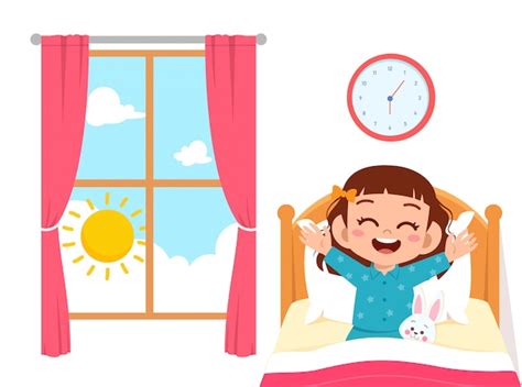 Premium Vector Happy Cute Little Kid Girl Wake Up