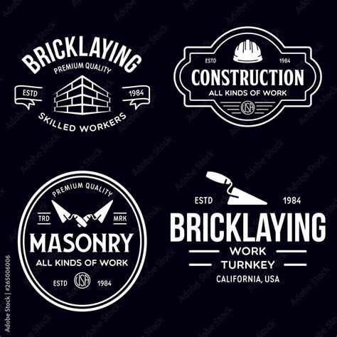 Set Of Vintage Construction And Bricklaying Labels Posters Stamps