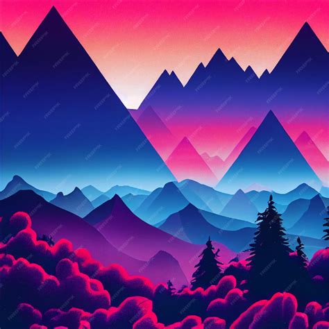 Premium Photo Vaporwave Mountain Landscape Synthwave Illustration