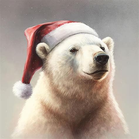 Premium AI Image Polar Bear Wearing A Santa Hat Generative AI