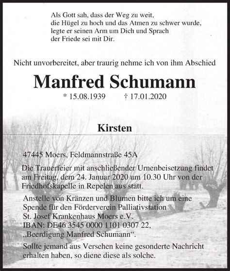 Traueranzeigen Von Manfred Schumann Trauer In NRW De