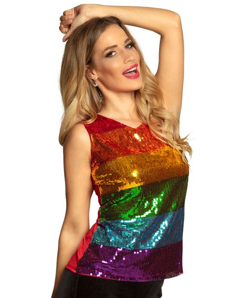 Party Top Regenbogen Shirt Mit Pailletten Kost Mzubeh R F R Damen Bunt