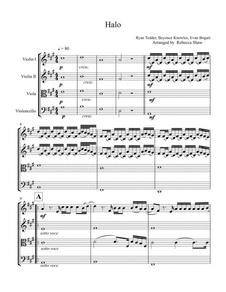 Halo Arr Rebecca Shaw Sheet Music Beyonce String Quartet