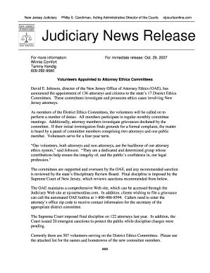 Fillable Online Judiciary State Nj Judiciary News Release New Jersey