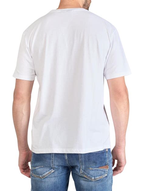 Tee Shirt En Coton Blanc Uni Avec Dessin Floqué Sur La Poitrine Le