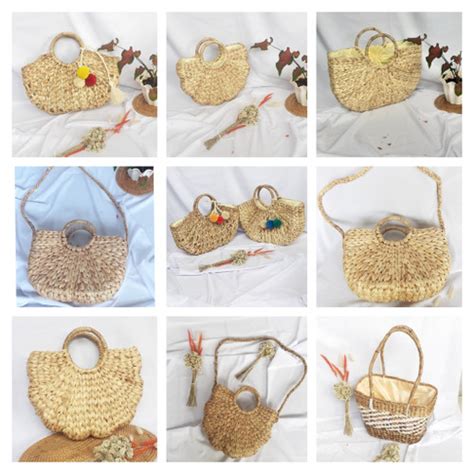 Jual Tas Etnik Anyaman Eceng Enceng Gondok Aesthetic Pompom Kab