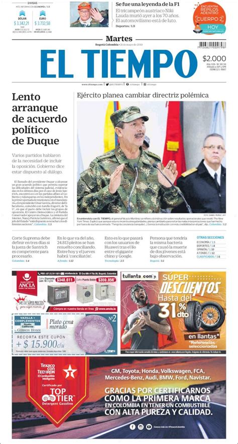 Periódico El Tiempo Colombia Periódicos De Colombia Edición De Martes 21 De Mayo De 2019