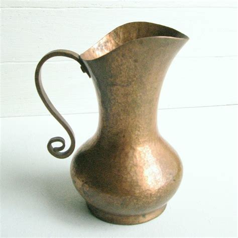 Rustic Hammered Copper Pitcher Hand Forged Ewer Vase