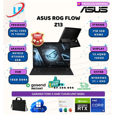 Jual Asus Rog Flow Z13 Gz301vu Touch I9 13900h Rtx4050 6gb 16gb 1tb W11