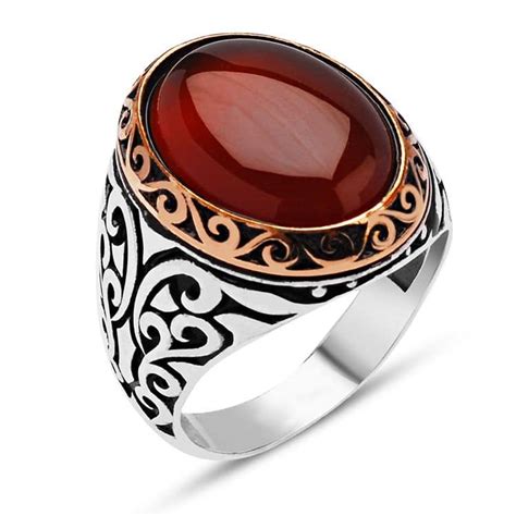 Oval Aqeeq Stone Silver Ring Boutique Ottoman Exclusive