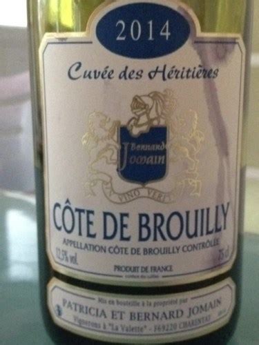 2014 Patricia et Bernard Jomain Cuvée des Héritieres Côte de Brouilly