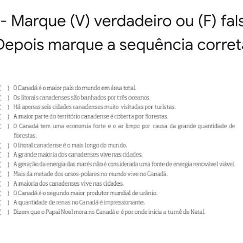 Marque V verdadeiro ou F falso Depois marque a sequência correta