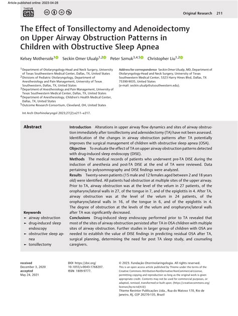 Pdf The Effect Of Tonsillectomy And Adenoidectomy On Upper Airway