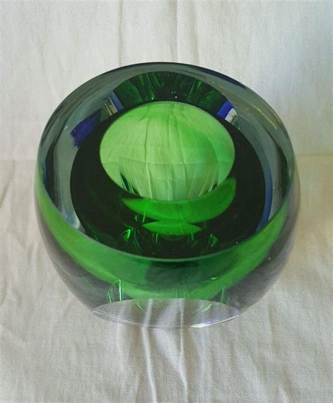 Fifth Avenue Ltd Crystal Green Blue Walled Art Glass Vase 1865148123