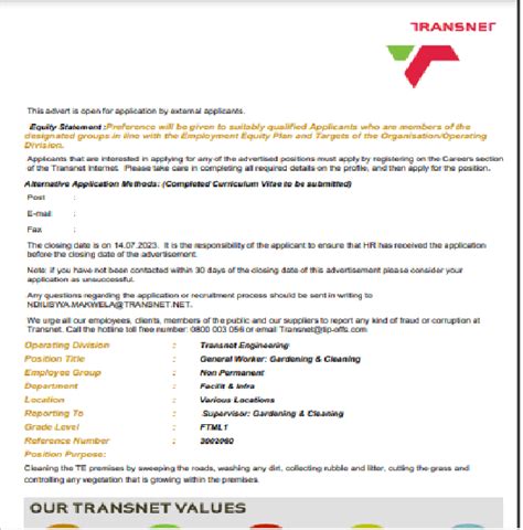 July Vacancies Transnet Job Application 2023 Pdf Download