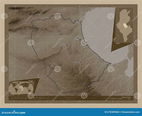 Gabes Tunisia Sepia Labelled Points Of Cities Stock Illustration