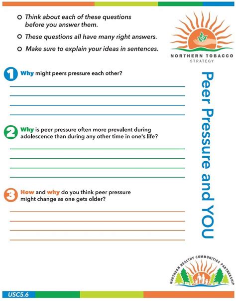 Peer Pressure And You Worksheet Northern Healthy Communities Partnership