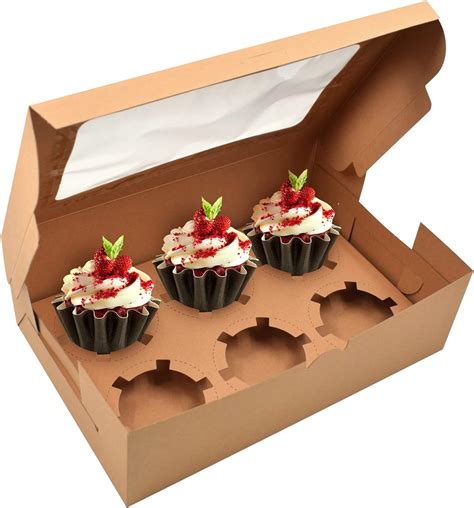 Keajuidy 24 Pcs Kraft Cupcake Boxes With 6 Inserts And