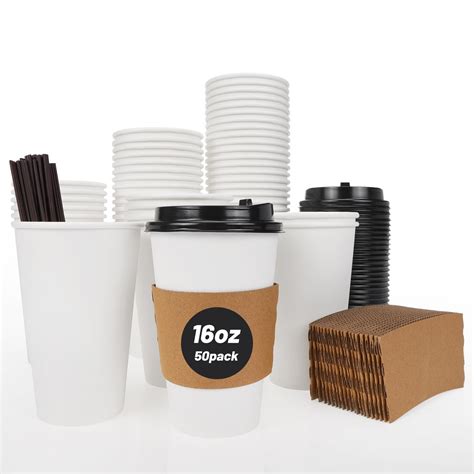 Moretoes To Go Coffee Cups With Lids 50 Pack 16oz Disposable Paper