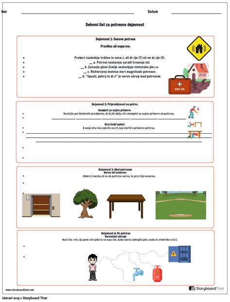 Delovni List Za Potresno Dejavnost Storyboard Por Sl Examples