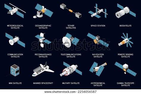 Isometric Set Various Types Satellites Spacecrafts Stock Vector ...