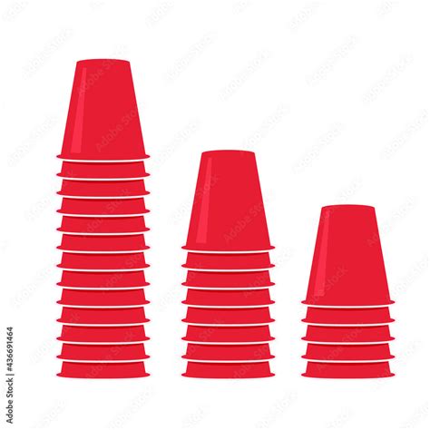 Red Plastic Cups Stacked Icon Set Clipart Image Isolated On White