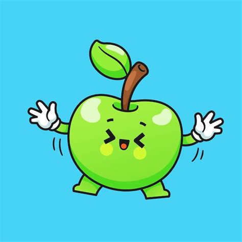 Premium Vector Cute Green Apple Falling Mascot Cartoon Vector