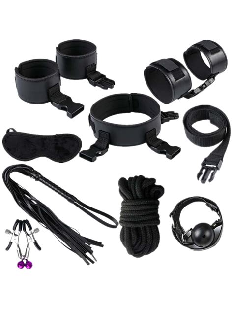 26pcs Black Bdsm Bondage Restraint Set Sex Toys For Woman Adult Sandm Fetish Sex Handcuffs Whip