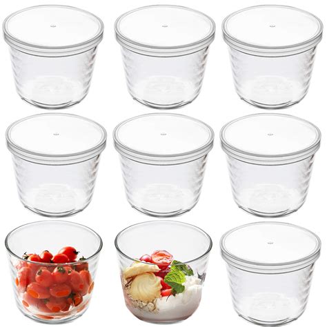 Yarlung 9 Pack Small Glass Bowls With Plastic Lids 68 Oz Clear Pudding Cups Fruits Dish Glass