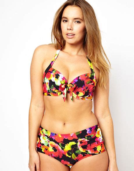 Asos Curve Longline Bikini Top In Bright Floral In Multicolor Multi