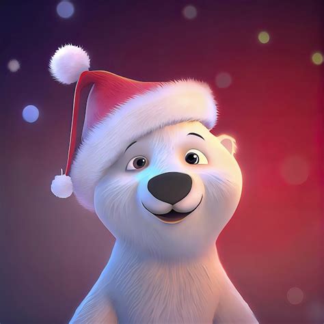 Premium Photo Cute Polar Bear With Santa Hat