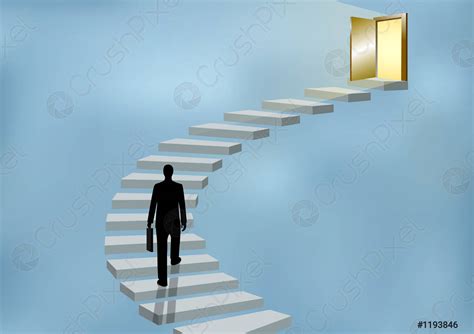 Businessmen Walk Up The Stairs To The Door Step Up Stock Vector