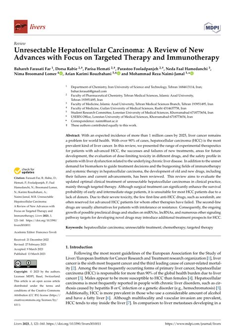 Pdf Unresectable Hepatocellular Carcinoma A Review Of New Advances