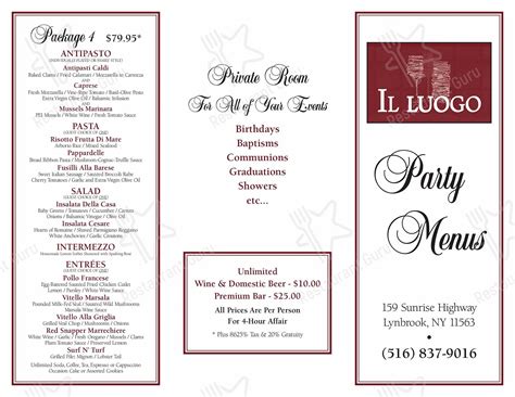 Menu at Il Luogo restaurant, Lynbrook