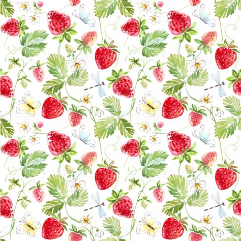 Strawberry Seamless Pattern Hand Painted Illustration Png