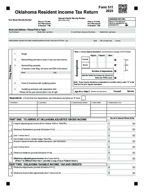 Oklahoma Form 511 Individual Resident Income Tax Return Fill Out