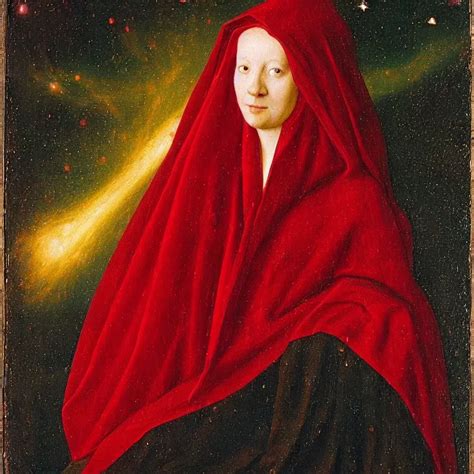 A Woman In A Red Hooded Cloak In A Nebula By Jan Van Stable