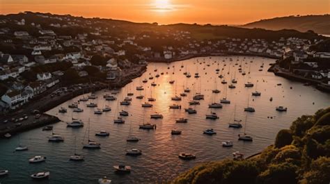 Premium Photo | A sunset over the harbour of whitby