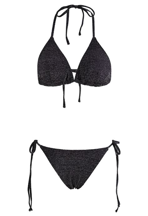 Schillerndes Metallic Bikini Set Mit Schn Rung In Schwarz Retro