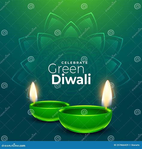 Realistic Diya Design For Green Diwali Greeting Background Vector Stock