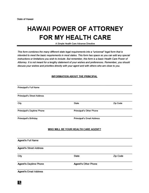 Hawaii Medical Power Of Attorney Form PDF Word