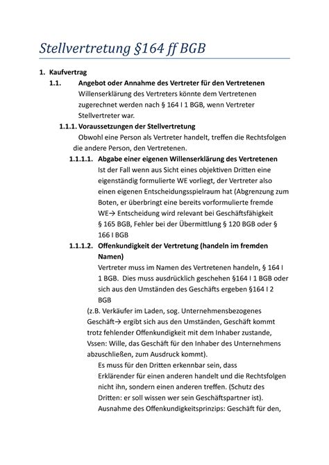 Schema Stellvertretung Stellvertretung Ff Bgb Kaufvertrag