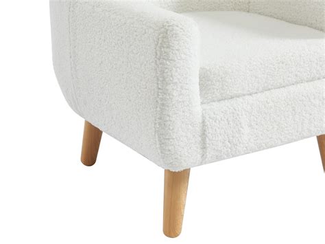 Fauteuil En Tissu Bouclette Blanc Pour Enfant Pieds Effet Bois Casorla