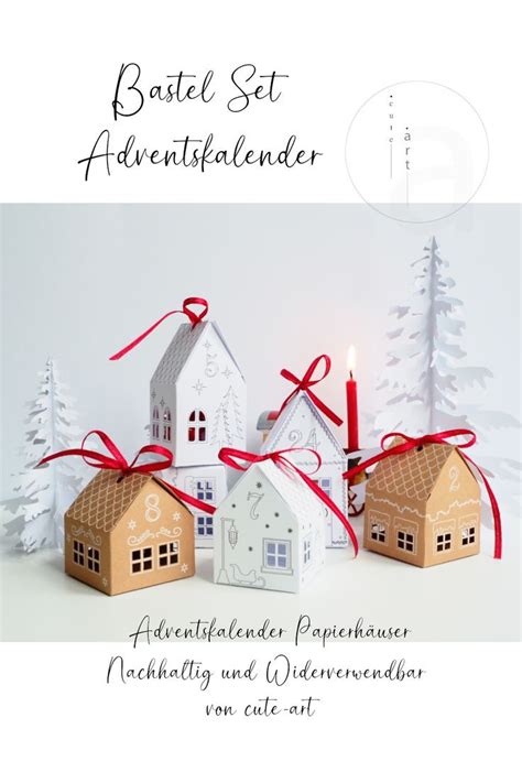 Adventskalender zum Befüllen Bastelset 24 weiße Papierhäuser