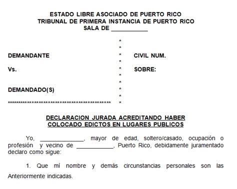 Declaracion Jurada Acreditando Haber Colocado Edictos Tusdocumentospr