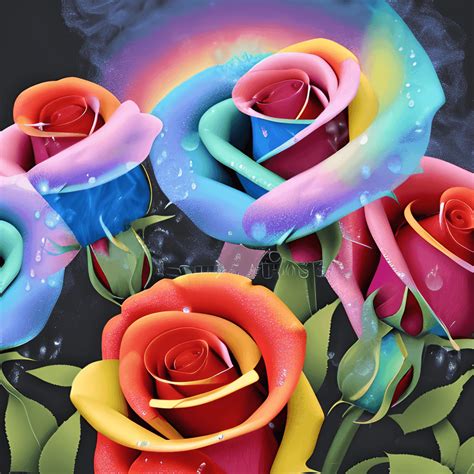 Smoke Effect Background Fire And Ice Rainbow Roses Super Detailed