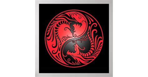 Yin Yang Dragons Red And Black Poster Zazzle