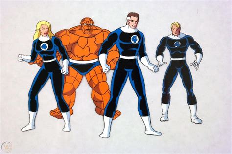 1990s Marvel Fantastic Four Cast Original Animation Production Cel