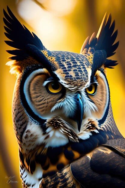 Premium AI Image Great Horned Owl Portrait Digital Artwork